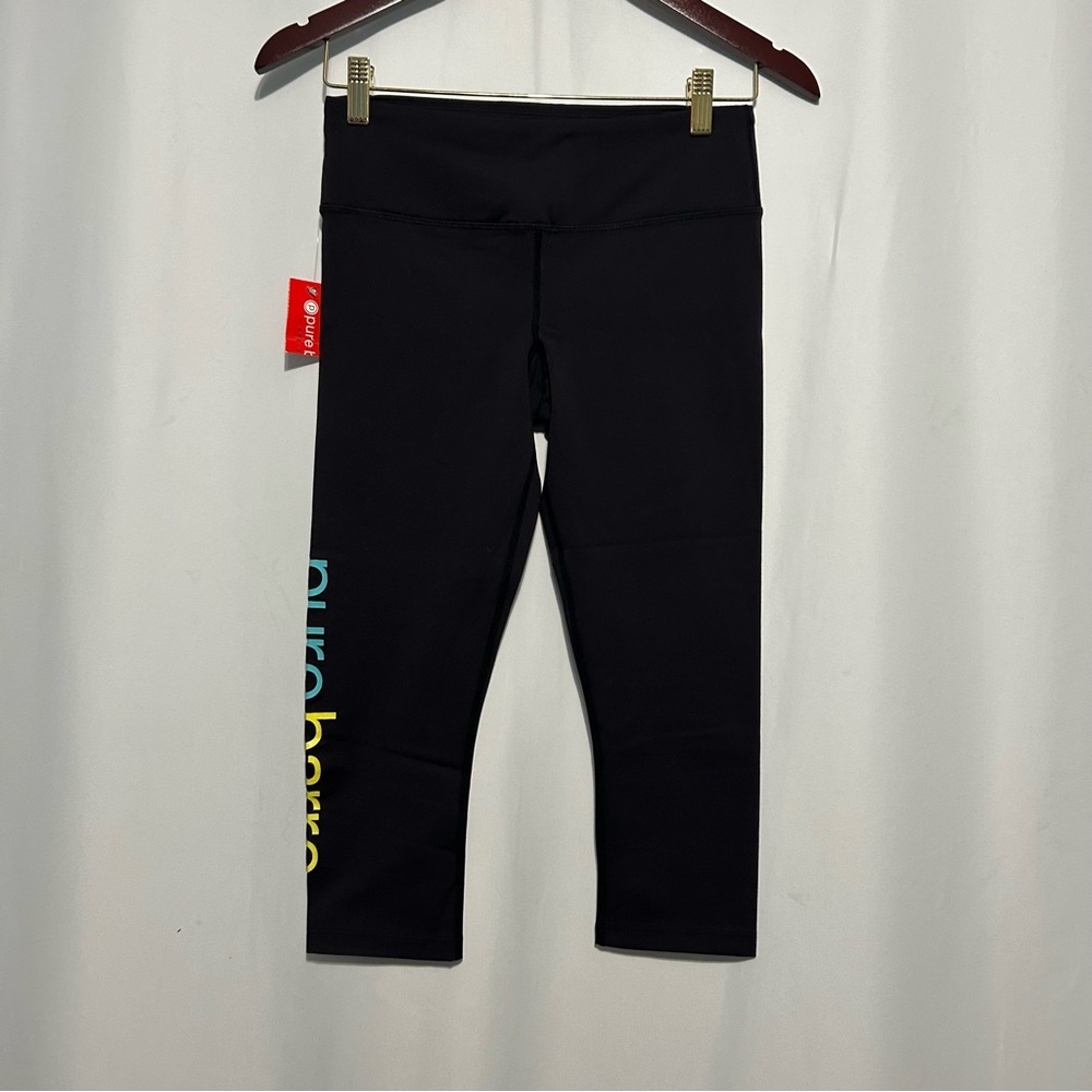 Pure Barre Women's Capri Leggings Size Sm Black Leg Logo NWT Made In The USA